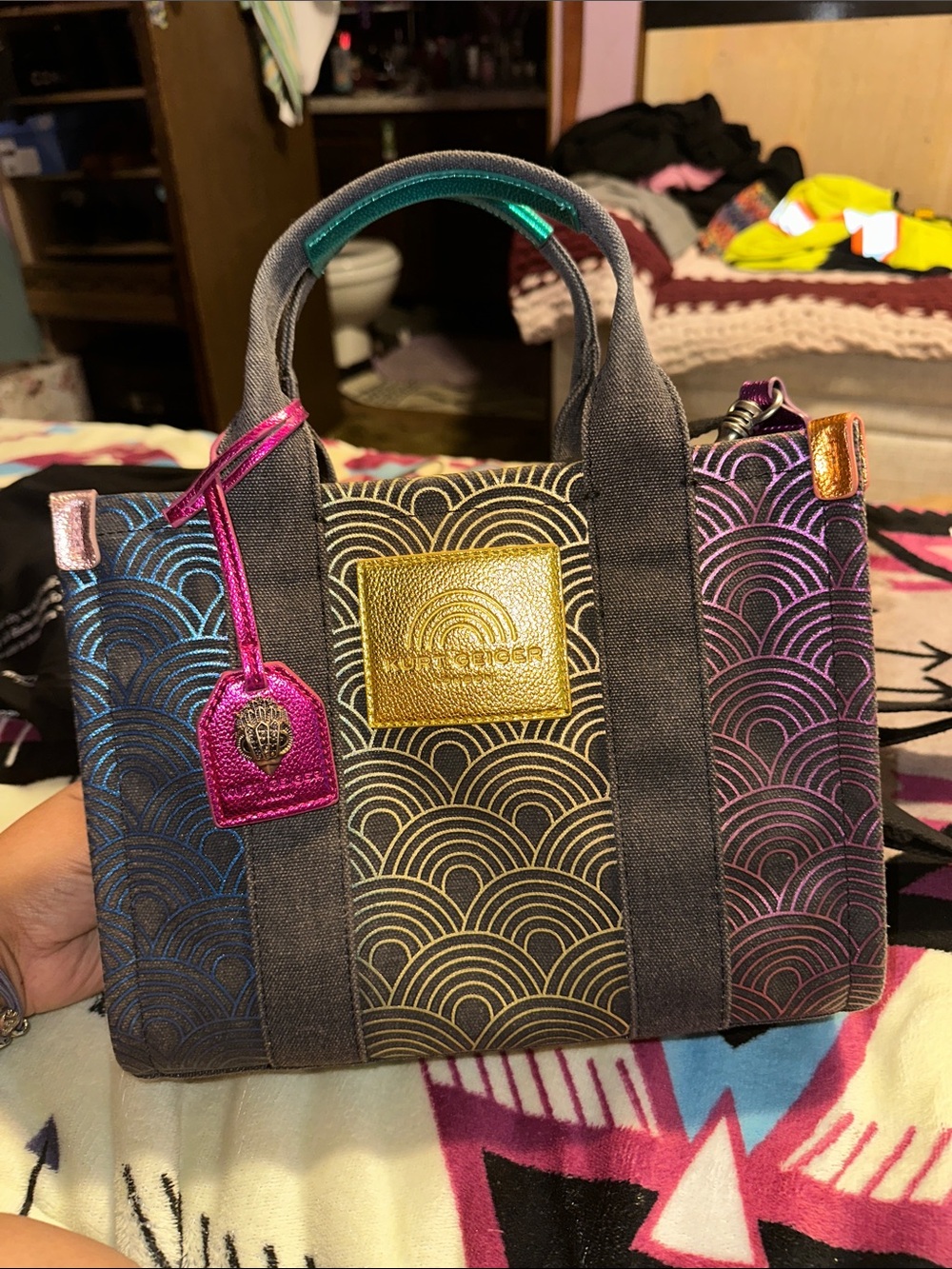 Kurt Geiger Mini Tote with Multicolor Metallic Arc Print